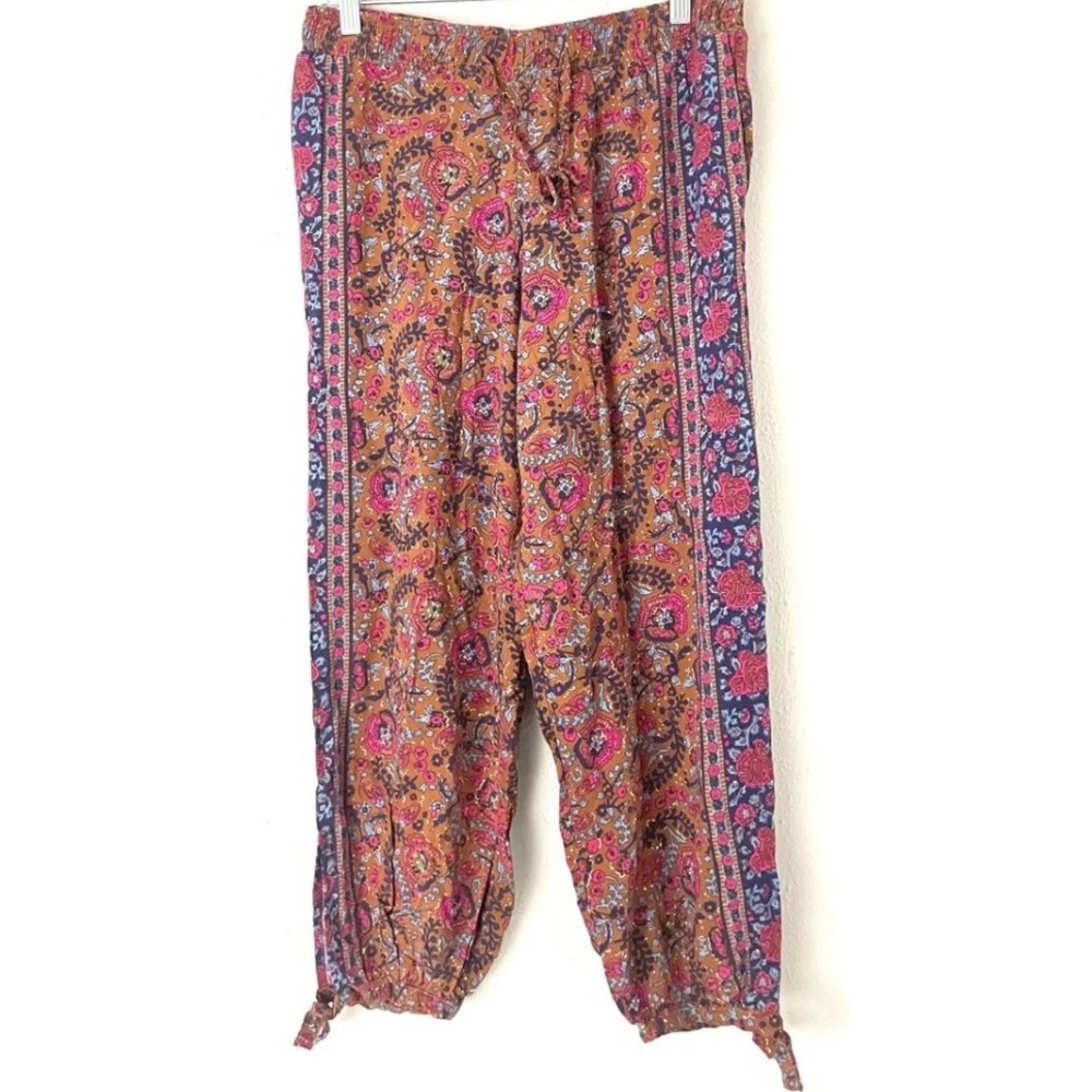 Haute Hippie Style Floral Paisley Harem Pants Tie Ankle Boho Joggers Large NEW